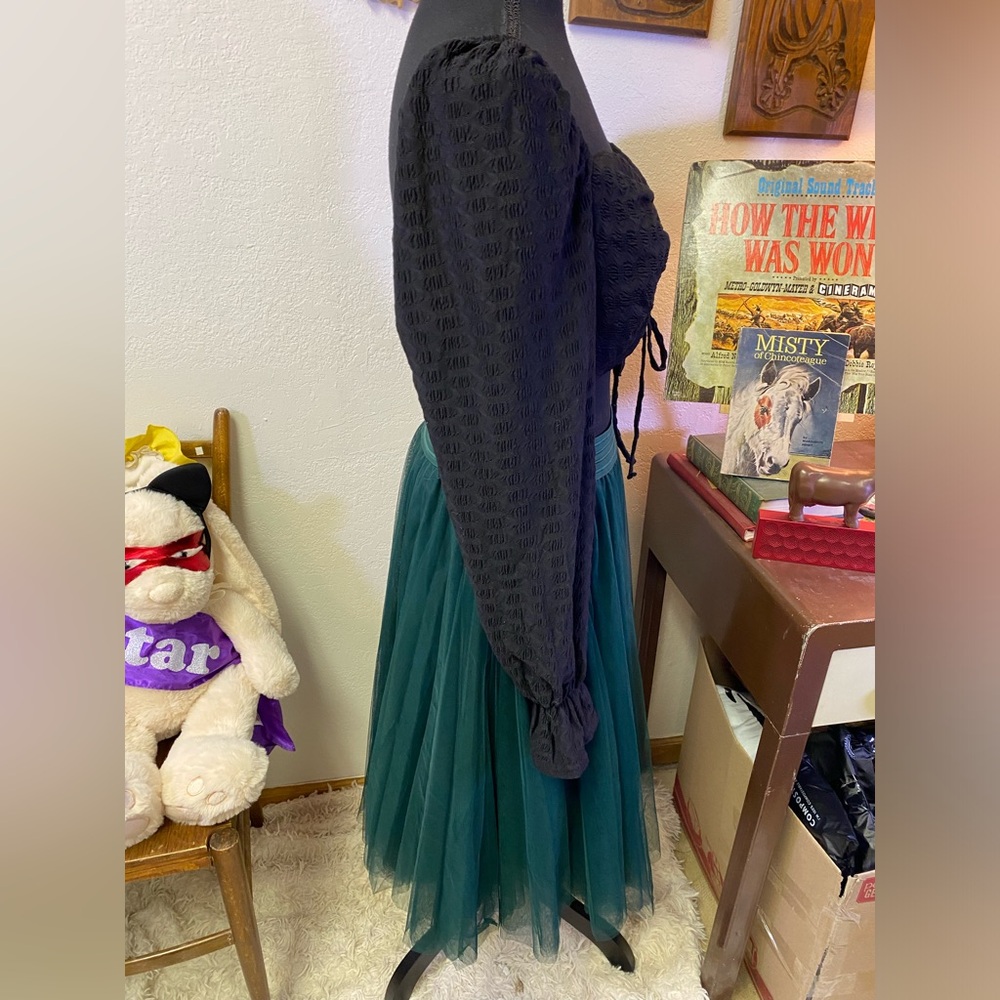 Fairycore Whimsigoth Ren Faire Bubble Sleeve Ruched Crop Top & Tulle Skirt M/L - Picture 4 of 16